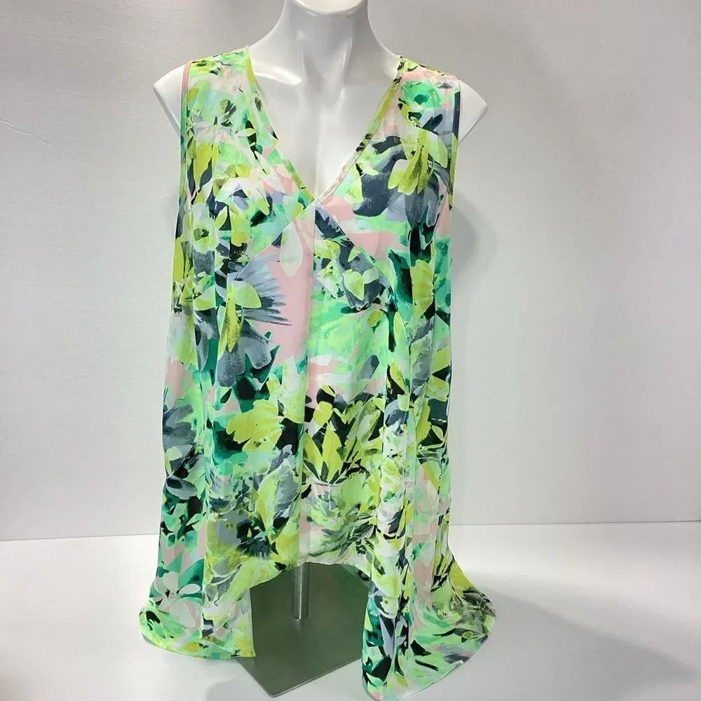 Harper & Liv Floral Sleeveless Tank Cover Up Shark-bite Scarf Top 2X